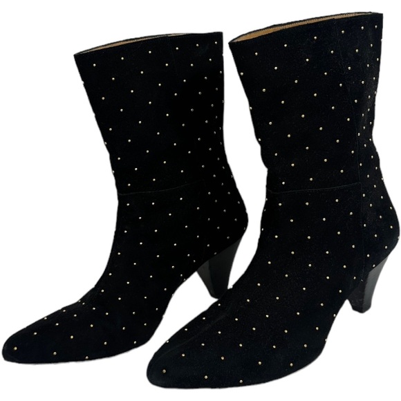 Sezane Studded Suede Leather Boots Size 40 French or US 9 Black Ankle Heeled Low - Picture 3 of 12